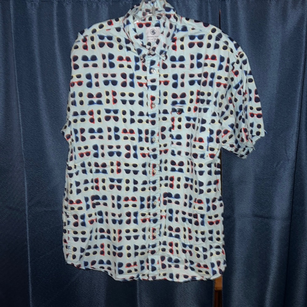 Southern Proper (Large) light blue, sunglasses themed, short sleeve button up